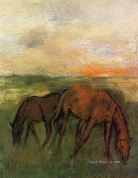 zwei Pferde auf einer Weide Edgar Degas Ölgemälde